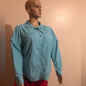 Cabela's Guidewear Vented Fishing Shirt Womens Large Blue Long Zip Off Sleeve